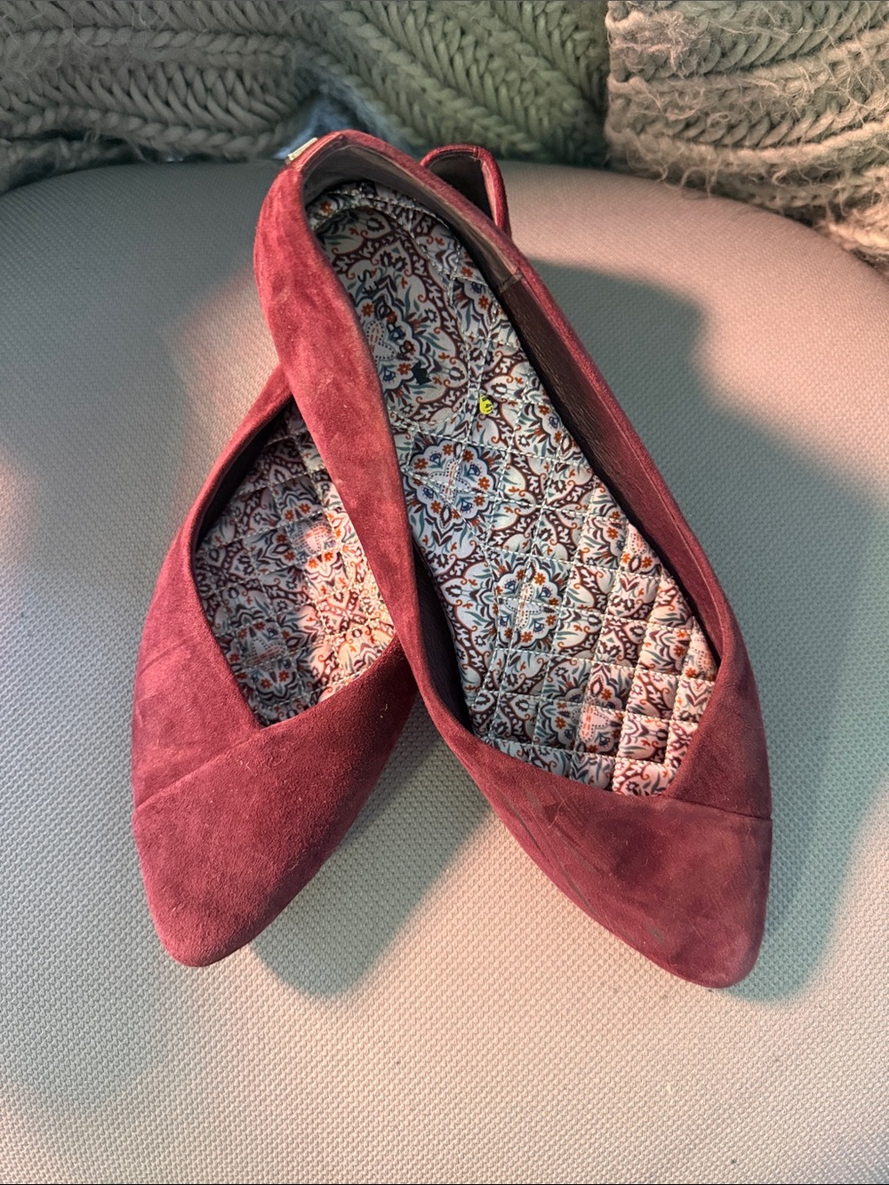 Birdies Burgundy Suede Pointed Toe Flats